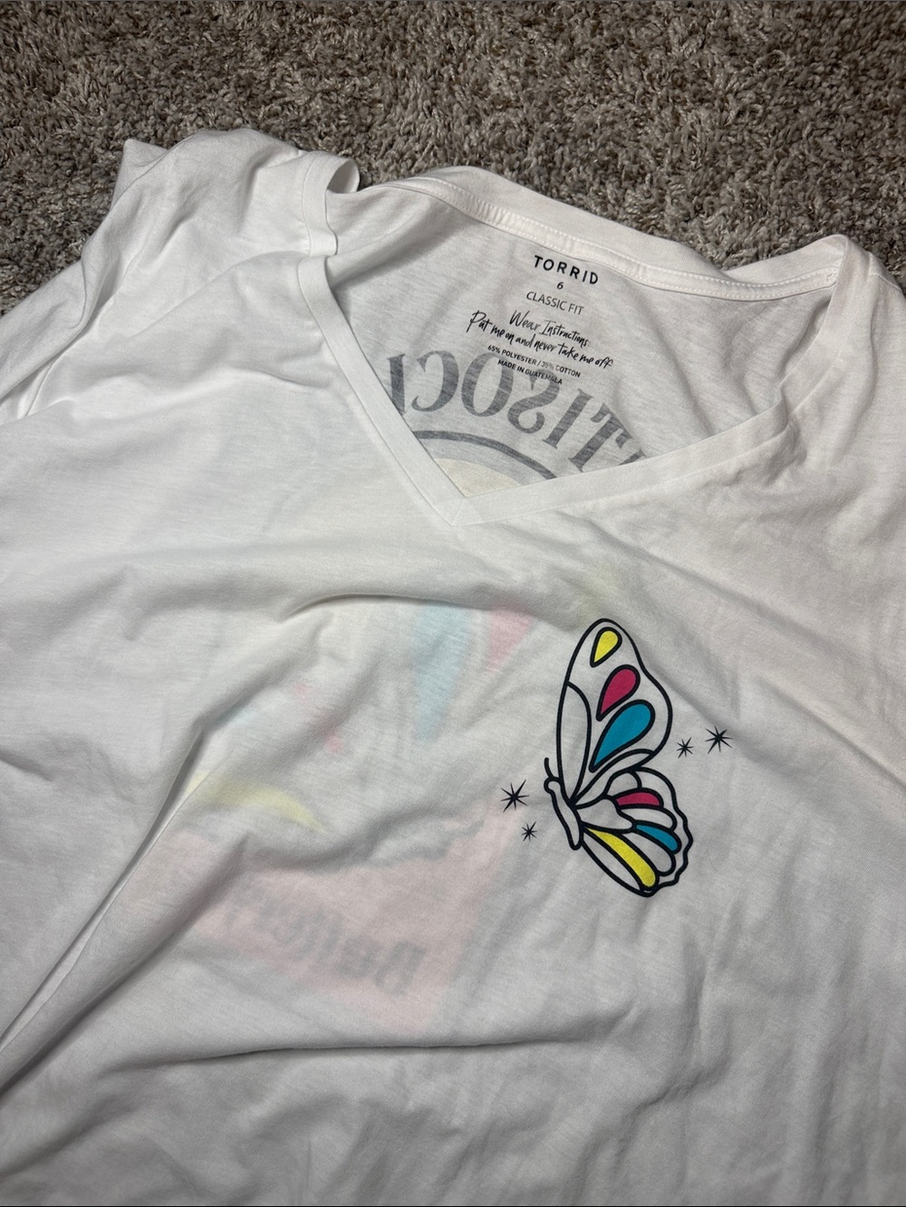 torrid White V-Neck Tee with Multicolor Butterfly